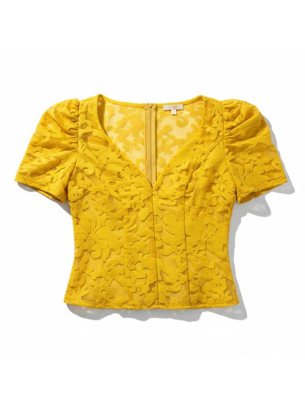 Yellow Lace Puff Sleeve Peplum Top Y2K Coquette S